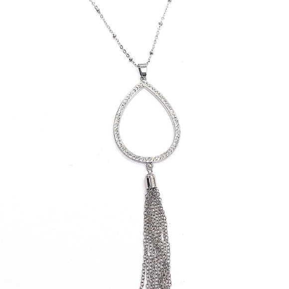 Teardrop Tassel Pendant Layered Station Necklace Made w/ Swarovski Crystals - Picture 2 of 6